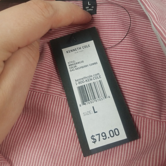 Kenneth Cole Striped Red Raspberry Combo Shirt - Picture 5 of 5
